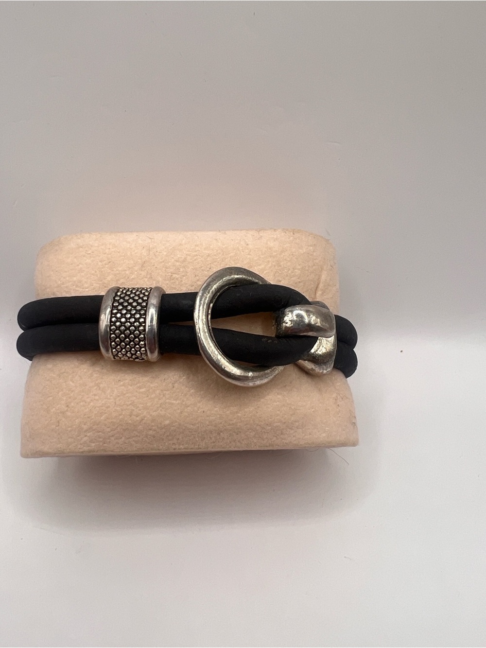 Black Double-Strand leather look cord Bracelet with Silver Accent